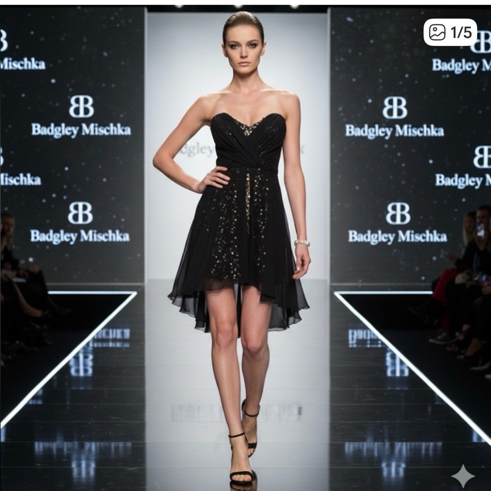 Badgley Mischka Strapless Black Dress with Sequins